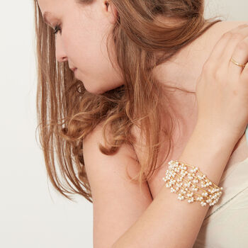 Seed Pearl Gold Plated Silver Wired Cuff Bracelet, 3 of 6