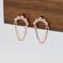 Cz Curved Bar Chained Stud Earrings In Sterling Silver, thumbnail 5 of 12