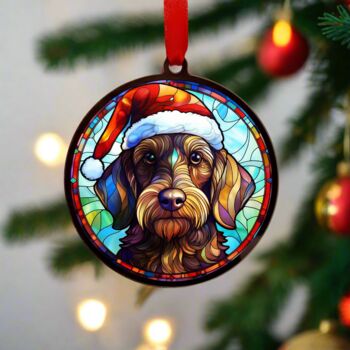 Dachshund Wirehaired In Santa Hat Suncatcher Decoration, 3 of 6