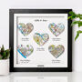 Five Personalised Heart Maps Framed Print, thumbnail 6 of 10