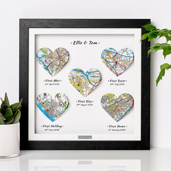 Five Personalised Heart Maps Framed Print, 6 of 10