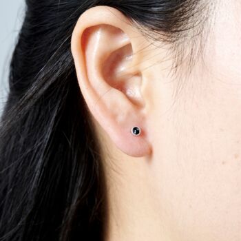 Tiny 2mm Black Stud Earrings, 925 Sterling Silver, Onyx Stone, 3 of 7