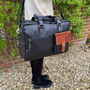 Black Premium Leather Travel Tote, Flight Bag, Gym Bag, thumbnail 5 of 8