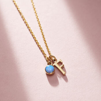 Birthstone And Italic Initial Charm Necklace, 2 of 9