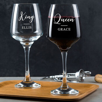 Personalised Engraved His And Hers Wine Glasses For Couples, 2 of 4