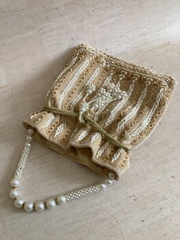 Gold Velvet Pearl Handcrafted Potli Bag/Wrist Bag, 6 of 8