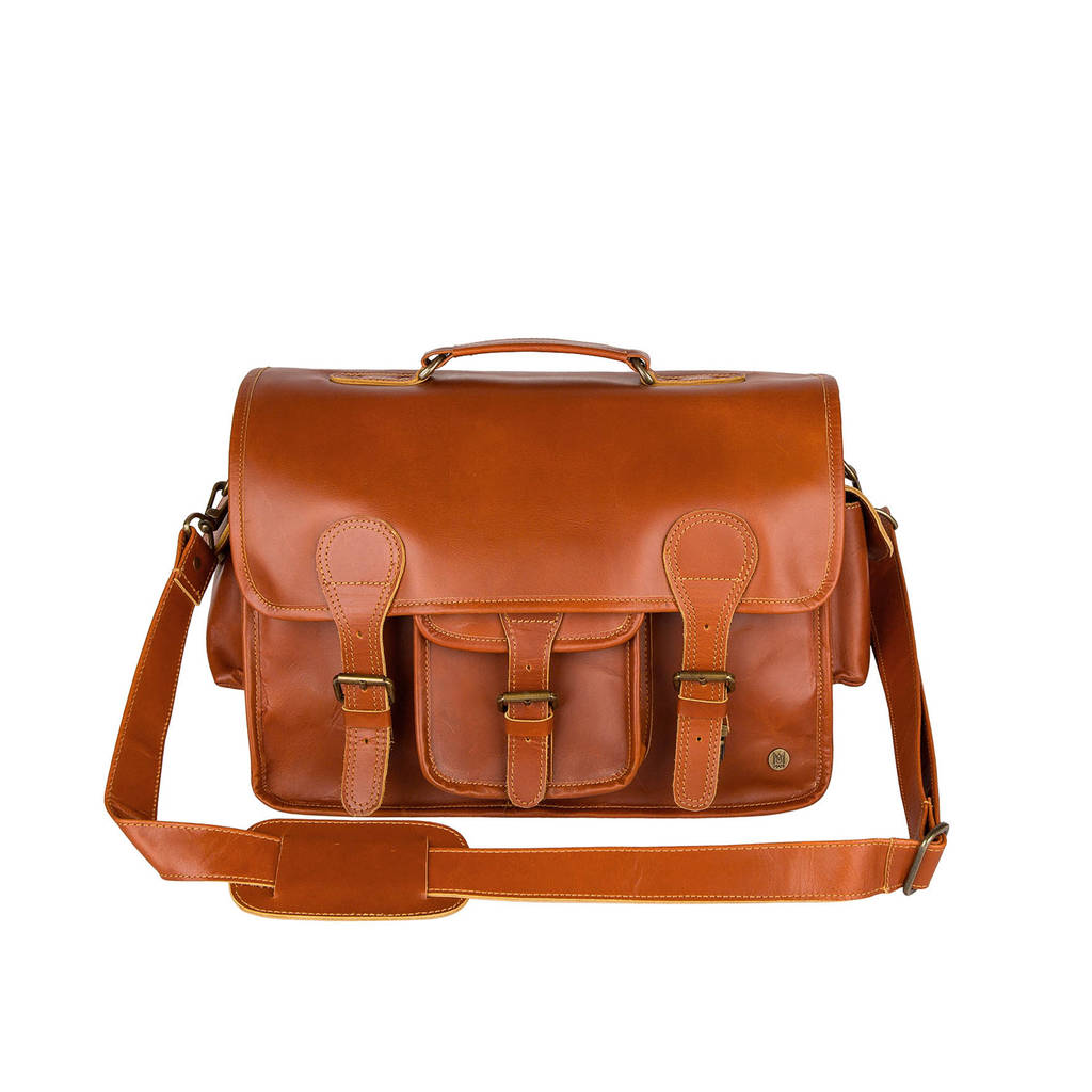 Personalised Buffalo Leather Harvard Satchel In Tan By MAHI Leather ...