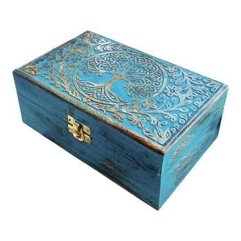 Blue Tree Of Life Engraved Wooden Keepsake Box, 2 of 12