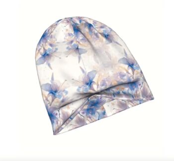 Soft Chemo Headwear Beanie Hat Bandana Lilac Blue Flowers, 3 of 6