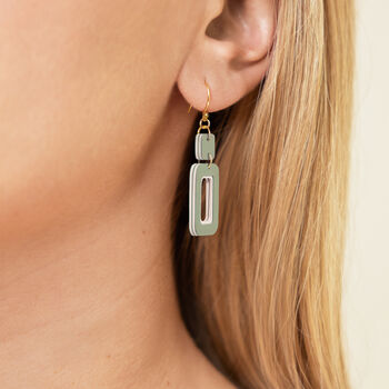Green And Cream Rectangle Earrings, 4 of 7