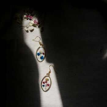 Colourful Pressed Flower Gold Earrings, 3 of 5