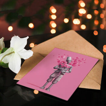 Tinman Holding Love Heart Balloon Bundle Bouquet Valentine's Card, 4 of 6