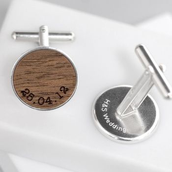 Walnut Wood Name And Date Cufflinks, 2 of 5
