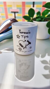 Personalised Hairdresser’s Tips Jar Premium Money Box, 2 of 3