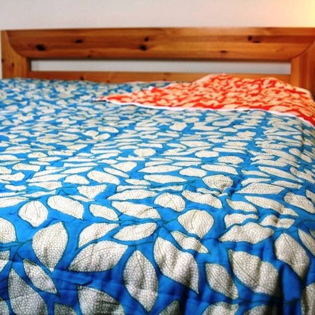 Arctic Coral Block Printed Cotton Quilt By Reason Season Time London ...