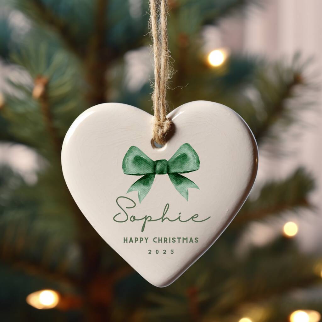 Custom Name Christmas Ornament Bauble Bow, 1 of 4