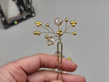 Elegant Gold Hair Pin With Crystal Beads For Weddings, 3 of 9