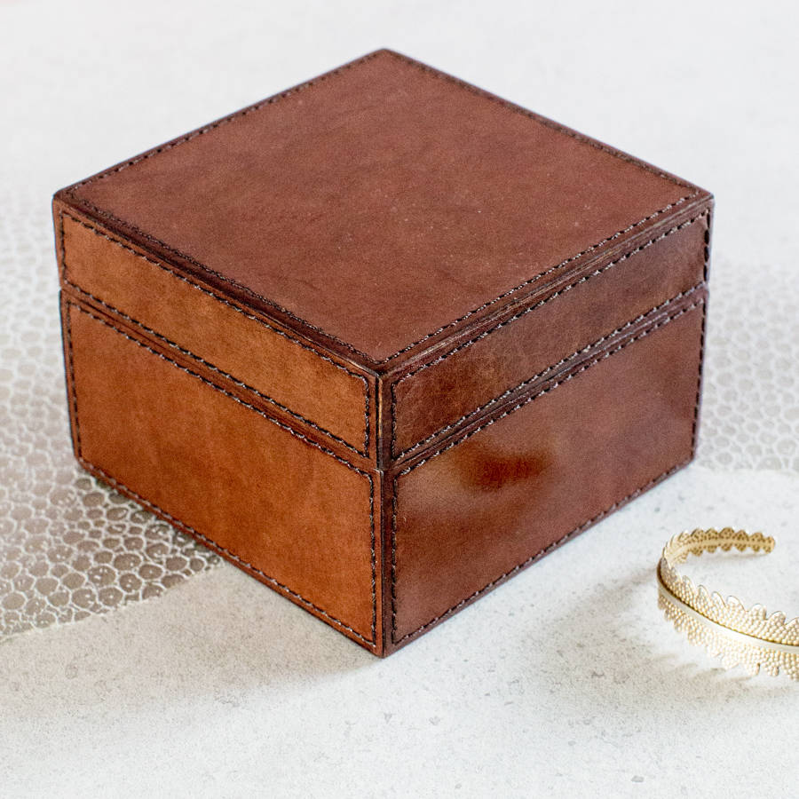 personalised ladies leather jewellery box square by ginger rose