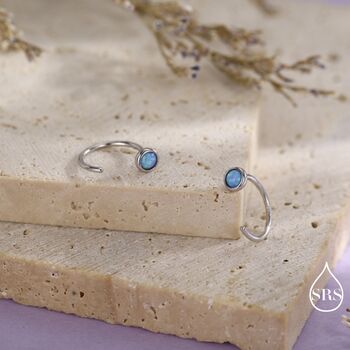 Sterling Silver Blue Opal Huggie Hoop Threader Earrings, 2 of 11