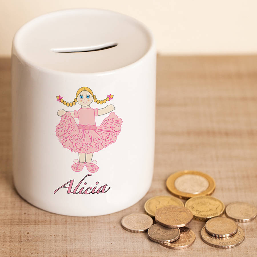 Personalised Girls Doll Money Piggy Bank By MyPrint UK