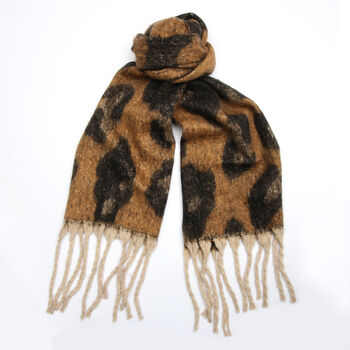 Neutral Leopard Print Heavyweight Scarf, 2 of 6