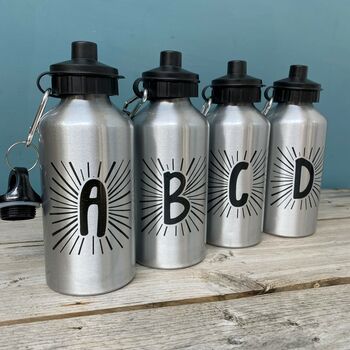 Silver And Black Initial Water Bottle, 3 of 4