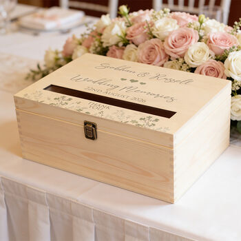 Personalised Forget Me Not Flowers Wedding Card Wooden Post Box, 5 of 6