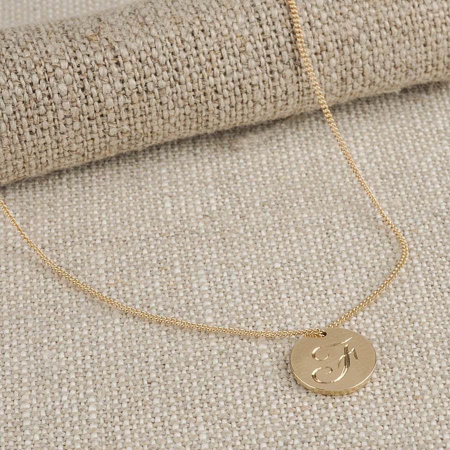 Precious Metal Personalised Hammered Initial Disc Necklace | Hurleyburley
