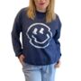Smiley Face Navy Sweatshirt – Cosy Gift With Good Vibes Summer Sale, thumbnail 1 of 6