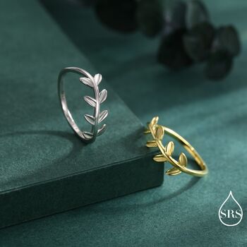 Sterling Silver Olive Branch Leaf Ring, 4 of 12