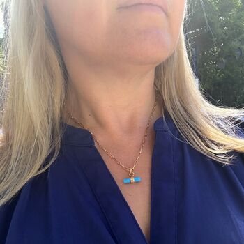 The T Bar Turquoise Necklace, Gold Plated, 5 of 9