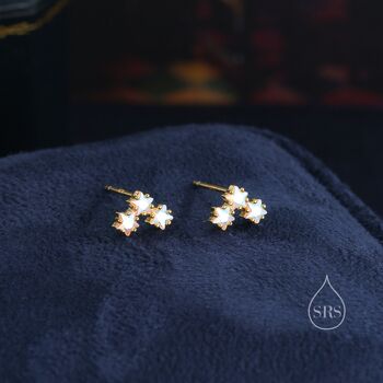 Sterling Silver Tiny Star Aurora Ab Cz Trio Stud Earrings, 3 of 12
