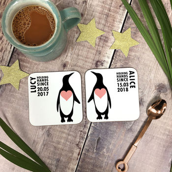 Personalised Penguin Couple Coaster Set, 3 of 7
