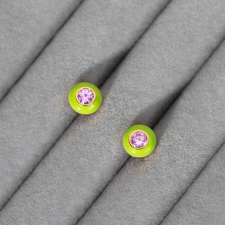 Pink And Green Earrings Sterling Silver And Enamel, 1 of 8