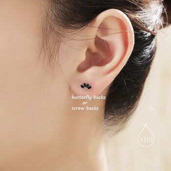 Sterling Silver Black Cz Lotus Flower Screw Back Earrings, 8 of 12