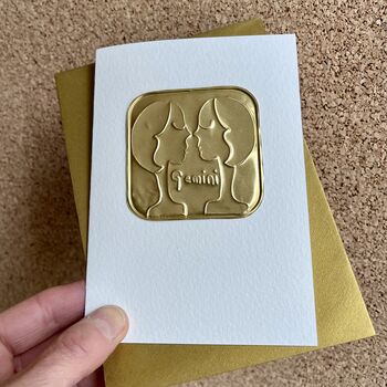 Handmade Personalised Gemini Twins Gold Birthday Card, 3 of 4