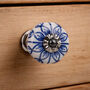 Set Of Two White And Blue Ribbon Ceramic Drawer Pull, thumbnail 1 of 2