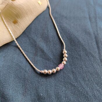 925 Silver Pink Silver Round Ball Thin Payal Anklet, 3 of 5