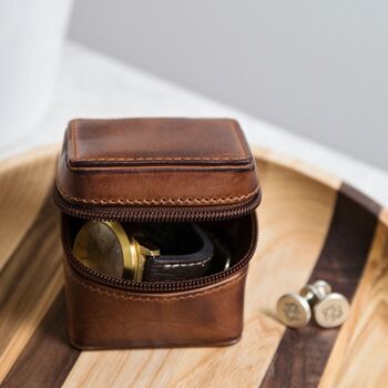 Personalised Leather Travel Cufflink Case For Dad, 6 of 8