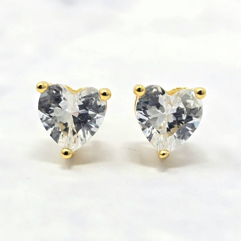 Diamond Heart April Birthstone Stud Earrings, 1 of 3