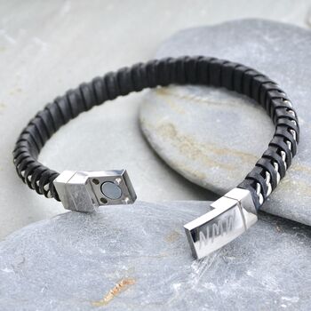 Men's Personalised Twisted Leather And Chain Bracelet, 4 of 7