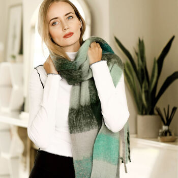 Personalised Chunky Charcoal Mint Check Hand Felt Scarf, 3 of 12