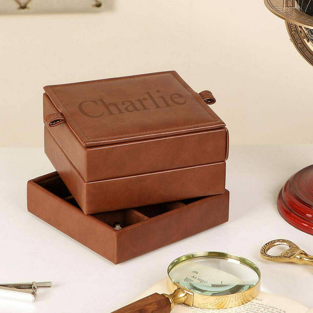 Luxury Personalised Stacked Cufflinks Box, 1 of 9