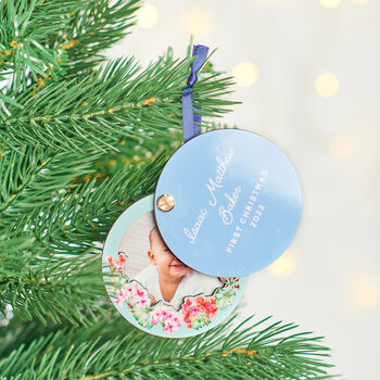 Personalised New Baby Photo Swivel Christmas Decoration, 2 of 8