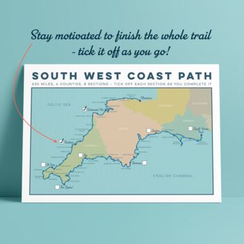 South West Coast Path Art Print With Tick List Map, 6 of 10