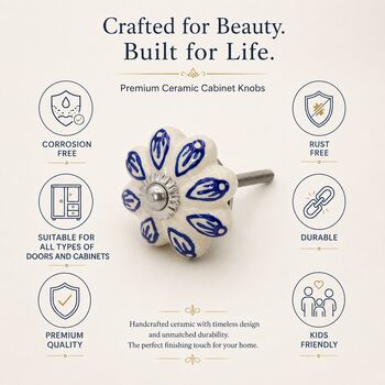 Indigo Petal Ceramic Cabinet Knobs, 4 of 9