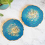 Blue Iridescent Geode Resin Coasters, thumbnail 5 of 9