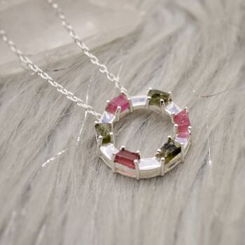 Pink Green Raw Tourmaline Pendant Necklace, 3 of 7