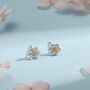 Sterling Silver Water Lily Lotus Flower Blossom Stud Earrings And Necklace, thumbnail 2 of 12
