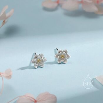 Sterling Silver Water Lily Lotus Flower Blossom Stud Earrings And Necklace, 2 of 12
